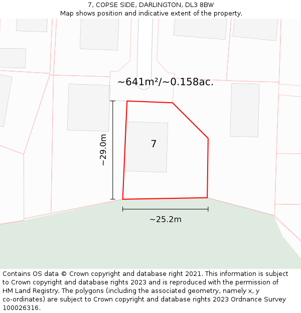 7, COPSE SIDE, DARLINGTON, DL3 8BW: Plot and title map