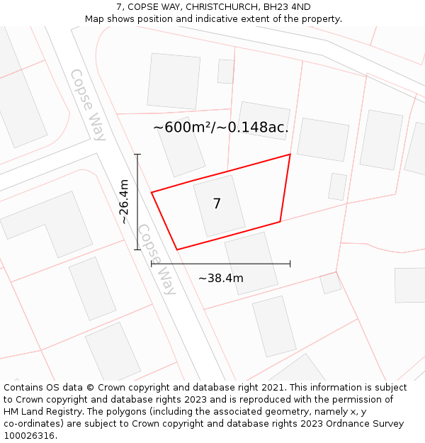 7, COPSE WAY, CHRISTCHURCH, BH23 4ND: Plot and title map