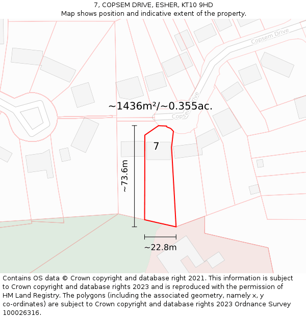 7, COPSEM DRIVE, ESHER, KT10 9HD: Plot and title map