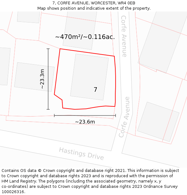 7, CORFE AVENUE, WORCESTER, WR4 0EB: Plot and title map