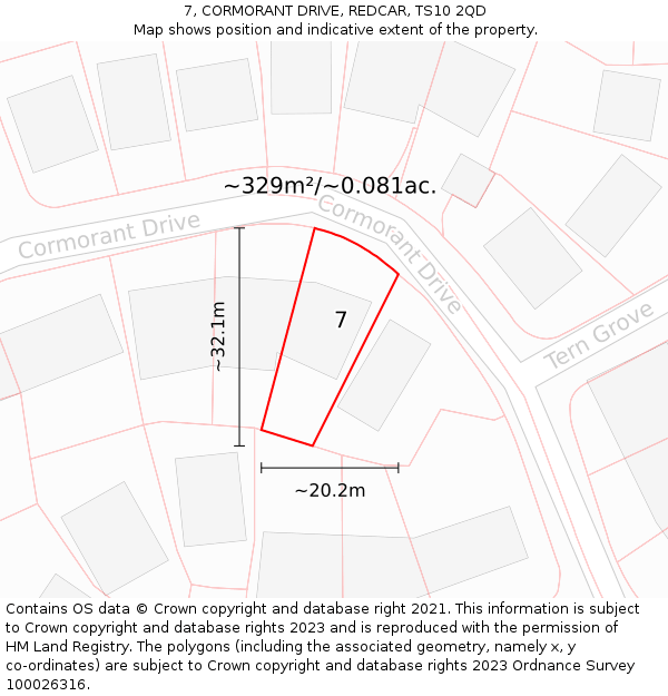 7, CORMORANT DRIVE, REDCAR, TS10 2QD: Plot and title map