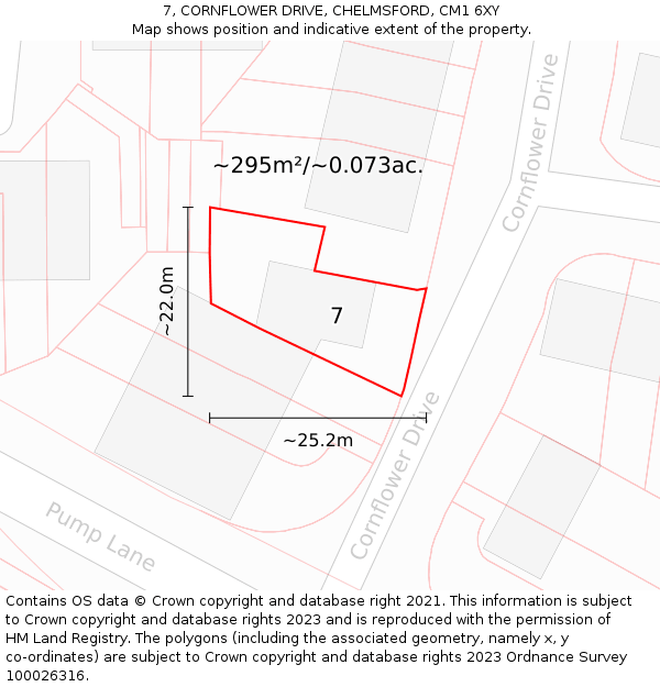 7, CORNFLOWER DRIVE, CHELMSFORD, CM1 6XY: Plot and title map