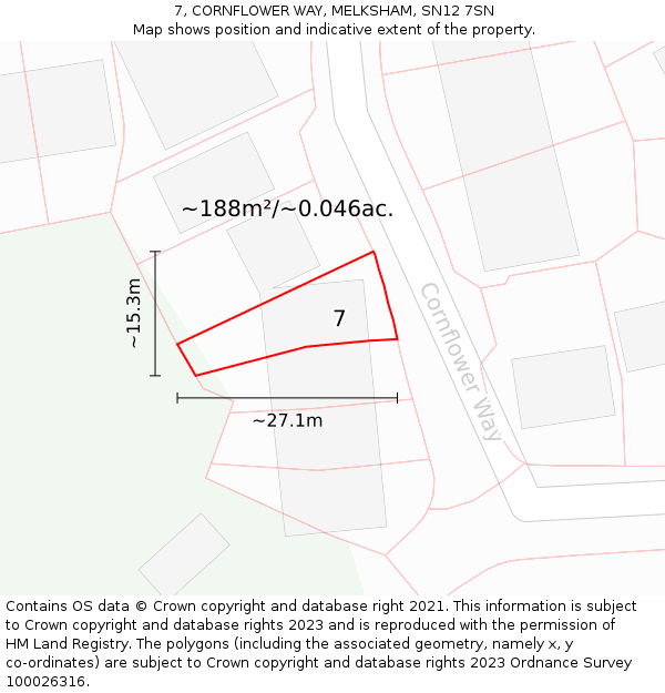 7, CORNFLOWER WAY, MELKSHAM, SN12 7SN: Plot and title map