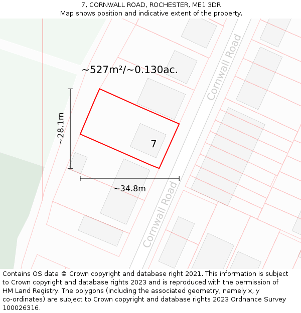 7, CORNWALL ROAD, ROCHESTER, ME1 3DR: Plot and title map