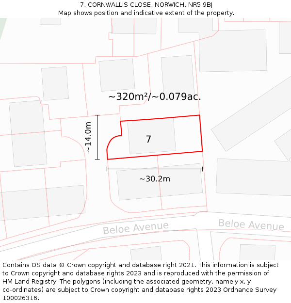 7, CORNWALLIS CLOSE, NORWICH, NR5 9BJ: Plot and title map