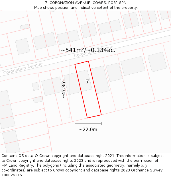 7, CORONATION AVENUE, COWES, PO31 8PN: Plot and title map