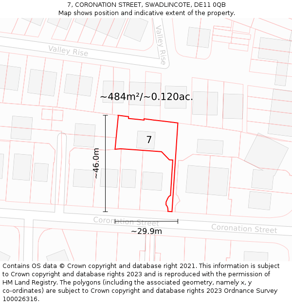 7, CORONATION STREET, SWADLINCOTE, DE11 0QB: Plot and title map