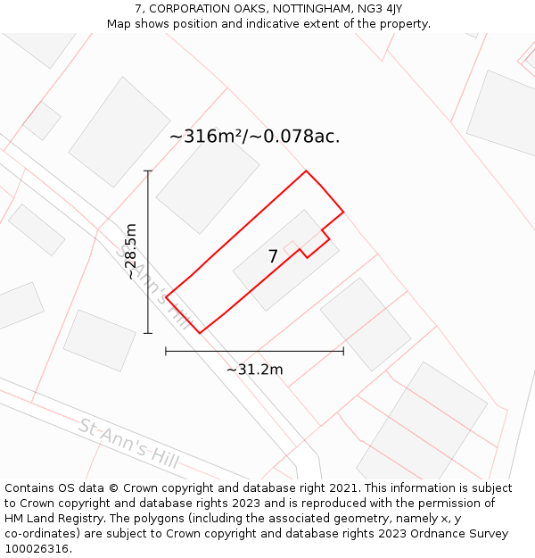 7, CORPORATION OAKS, NOTTINGHAM, NG3 4JY: Plot and title map