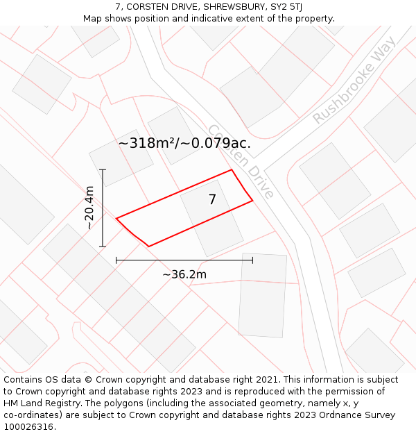 7, CORSTEN DRIVE, SHREWSBURY, SY2 5TJ: Plot and title map