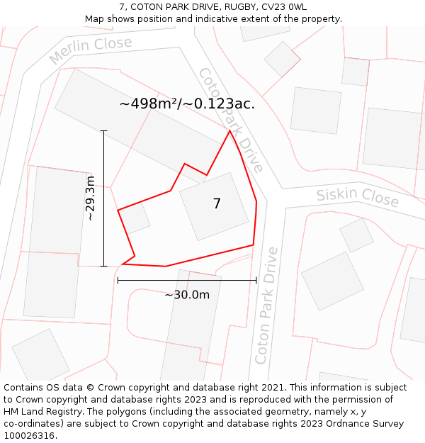 7, COTON PARK DRIVE, RUGBY, CV23 0WL: Plot and title map