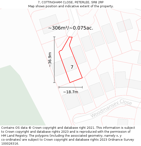 7, COTTINGHAM CLOSE, PETERLEE, SR8 2RP: Plot and title map