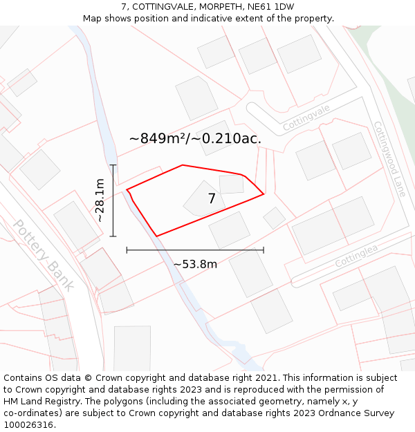 7, COTTINGVALE, MORPETH, NE61 1DW: Plot and title map