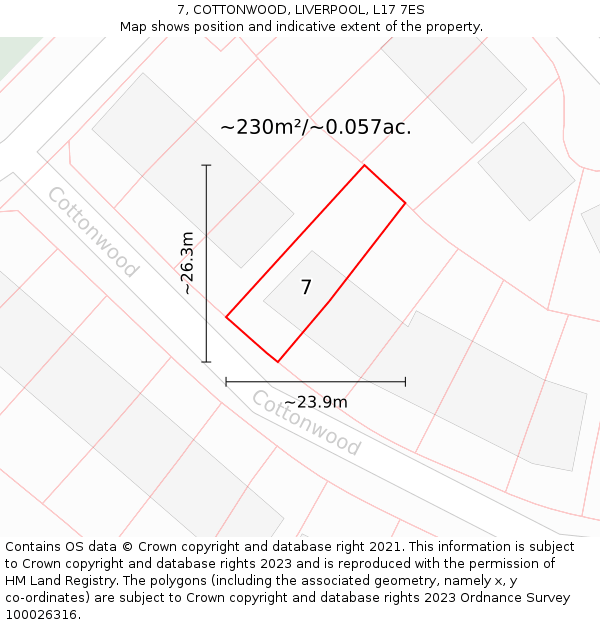 7, COTTONWOOD, LIVERPOOL, L17 7ES: Plot and title map