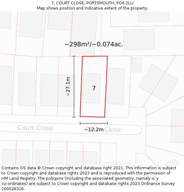 7, COURT CLOSE, PORTSMOUTH, PO6 2LU: Plot and title map