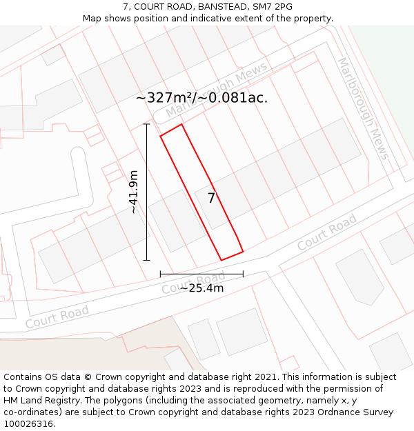 7, COURT ROAD, BANSTEAD, SM7 2PG: Plot and title map