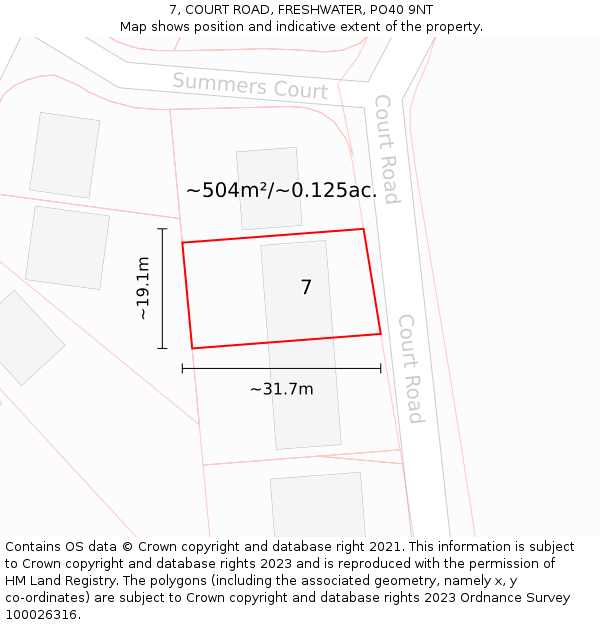 7, COURT ROAD, FRESHWATER, PO40 9NT: Plot and title map