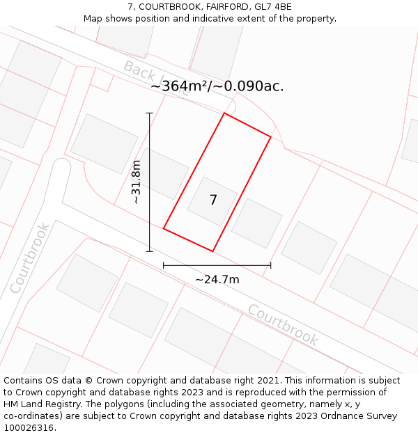 7, COURTBROOK, FAIRFORD, GL7 4BE: Plot and title map