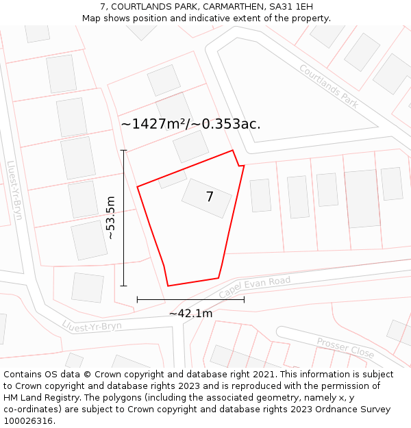 7, COURTLANDS PARK, CARMARTHEN, SA31 1EH: Plot and title map