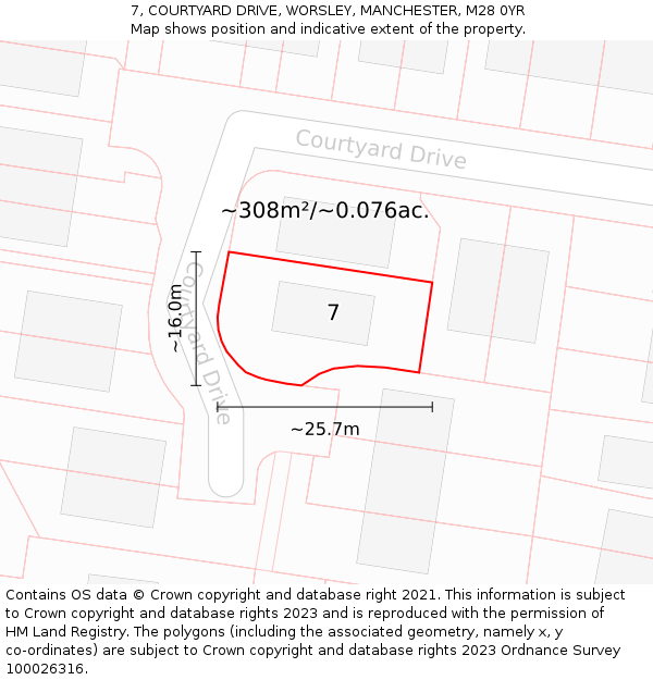 7, COURTYARD DRIVE, WORSLEY, MANCHESTER, M28 0YR: Plot and title map
