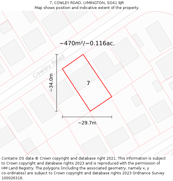 7, COWLEY ROAD, LYMINGTON, SO41 9JR: Plot and title map