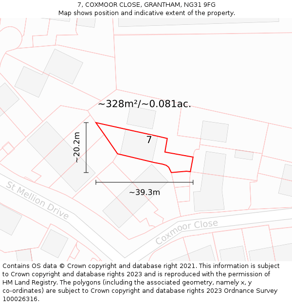 7, COXMOOR CLOSE, GRANTHAM, NG31 9FG: Plot and title map