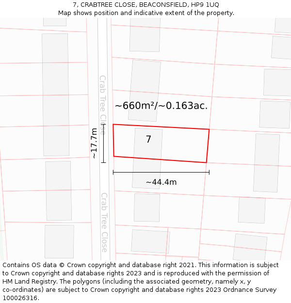 7, CRABTREE CLOSE, BEACONSFIELD, HP9 1UQ: Plot and title map