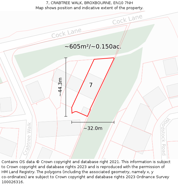 7, CRABTREE WALK, BROXBOURNE, EN10 7NH: Plot and title map