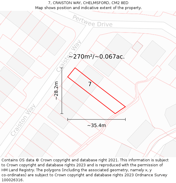 7, CRAISTON WAY, CHELMSFORD, CM2 8ED: Plot and title map