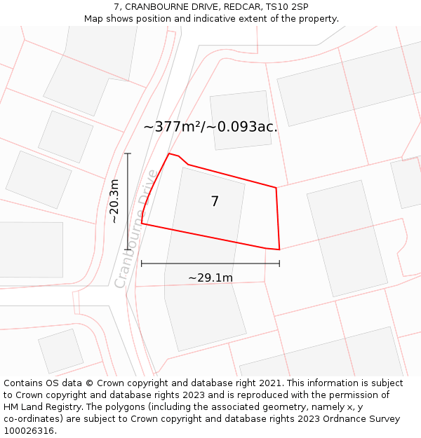 7, CRANBOURNE DRIVE, REDCAR, TS10 2SP: Plot and title map