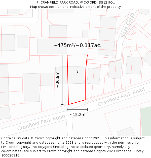 7, CRANFIELD PARK ROAD, WICKFORD, SS12 9QU: Plot and title map