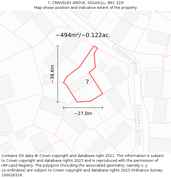 7, CRANSLEY GROVE, SOLIHULL, B91 3ZA: Plot and title map