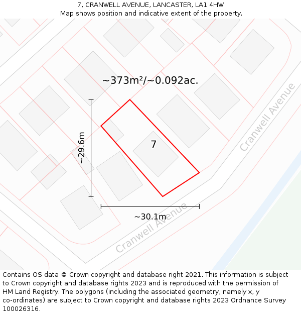 7, CRANWELL AVENUE, LANCASTER, LA1 4HW: Plot and title map