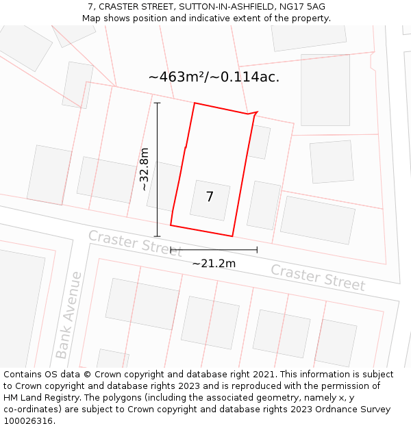 7, CRASTER STREET, SUTTON-IN-ASHFIELD, NG17 5AG: Plot and title map