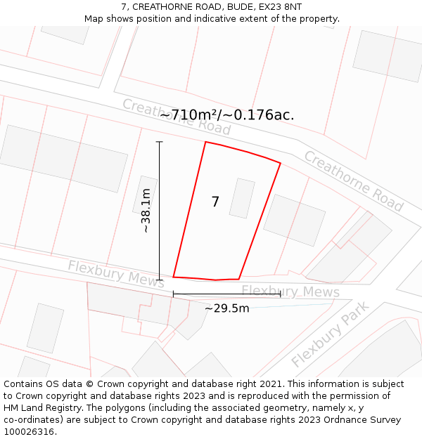 7, CREATHORNE ROAD, BUDE, EX23 8NT: Plot and title map