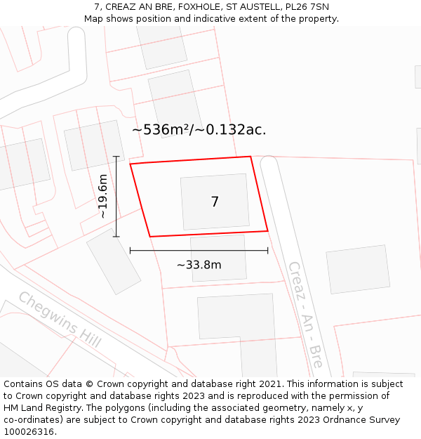 7, CREAZ AN BRE, FOXHOLE, ST AUSTELL, PL26 7SN: Plot and title map