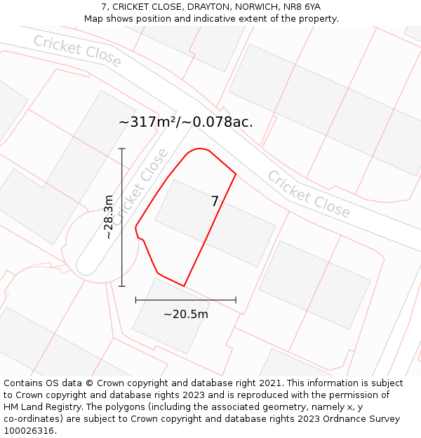 7, CRICKET CLOSE, DRAYTON, NORWICH, NR8 6YA: Plot and title map