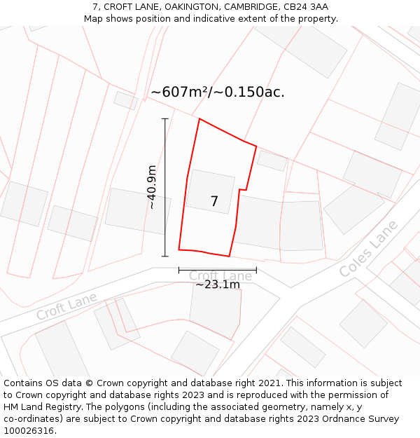 7, CROFT LANE, OAKINGTON, CAMBRIDGE, CB24 3AA: Plot and title map