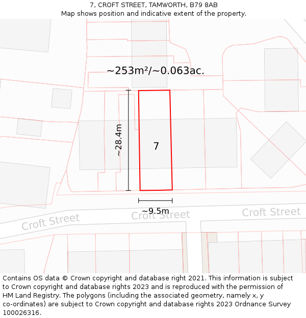 7, CROFT STREET, TAMWORTH, B79 8AB: Plot and title map