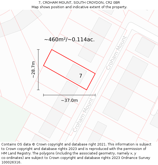 7, CROHAM MOUNT, SOUTH CROYDON, CR2 0BR: Plot and title map