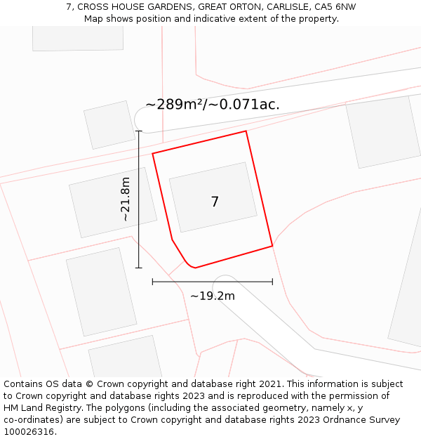 7, CROSS HOUSE GARDENS, GREAT ORTON, CARLISLE, CA5 6NW: Plot and title map