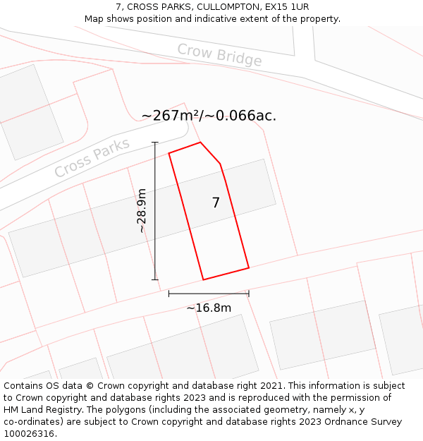 7, CROSS PARKS, CULLOMPTON, EX15 1UR: Plot and title map