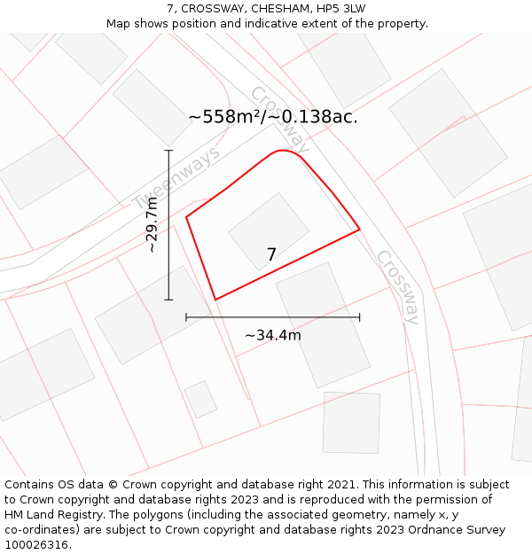 7, CROSSWAY, CHESHAM, HP5 3LW: Plot and title map