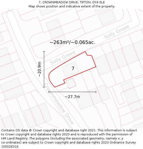 7, CROWNMEADOW DRIVE, TIPTON, DY4 0LE: Plot and title map