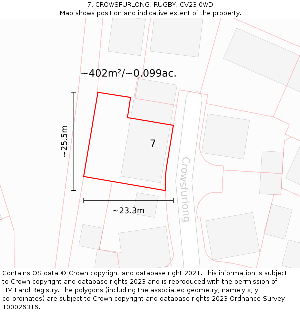 7, CROWSFURLONG, RUGBY, CV23 0WD: Plot and title map