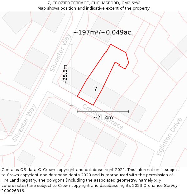 7, CROZIER TERRACE, CHELMSFORD, CM2 6YW: Plot and title map