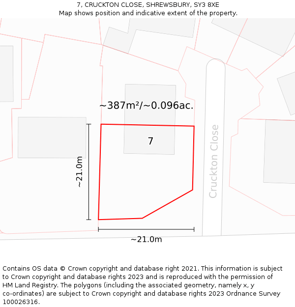 7, CRUCKTON CLOSE, SHREWSBURY, SY3 8XE: Plot and title map