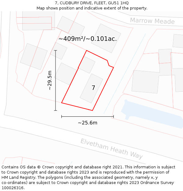 7, CUDBURY DRIVE, FLEET, GU51 1HQ: Plot and title map