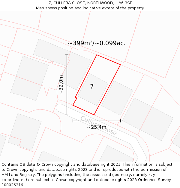 7, CULLERA CLOSE, NORTHWOOD, HA6 3SE: Plot and title map