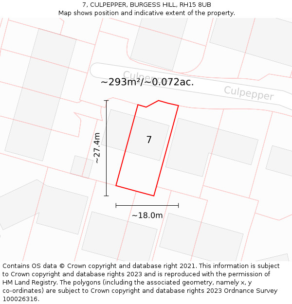 7, CULPEPPER, BURGESS HILL, RH15 8UB: Plot and title map