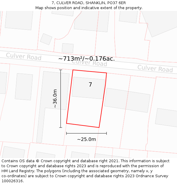 7, CULVER ROAD, SHANKLIN, PO37 6ER: Plot and title map